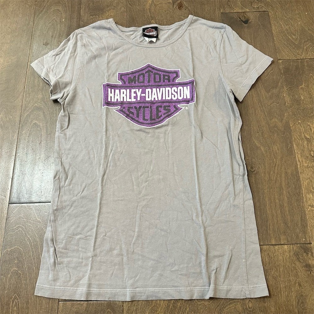 Harley-Davidson T-Shirt Womens XL Gray Purple Glitter‎ Atlanta GA Wings
